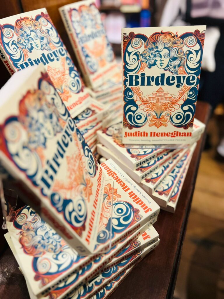 Stack of copies of BIRDEYE at the book launch